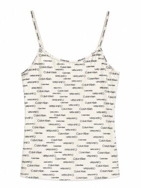 Calvin Klein White Logo-Print Spaghetti Strap Tank – Size Large GUC *Flaw